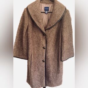 Doncaster‎ Collection Wool Mohair Bouclé Coat with Leather Trim